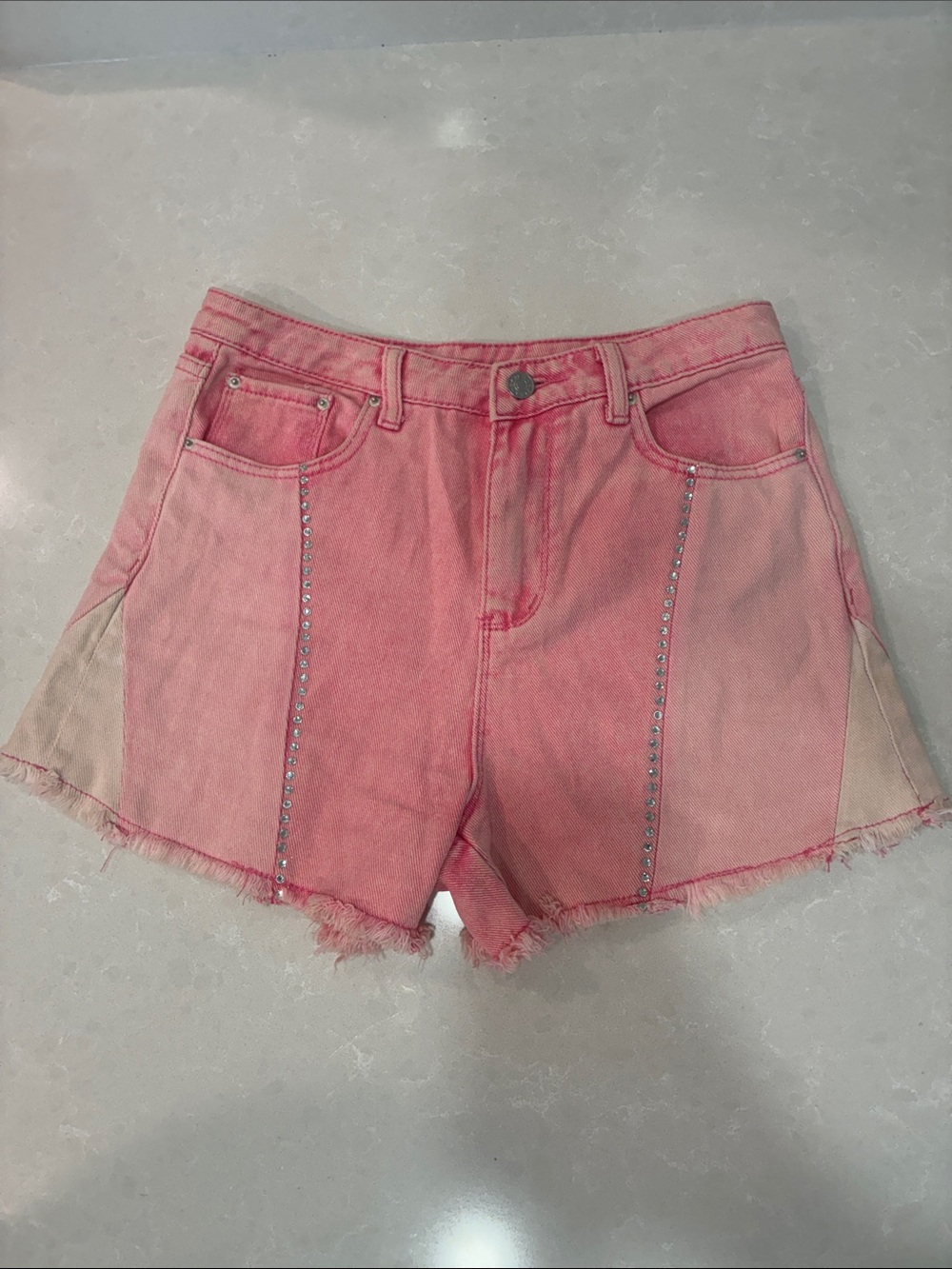 Blue B Women's Pink Stud-Trim Denim Shorts